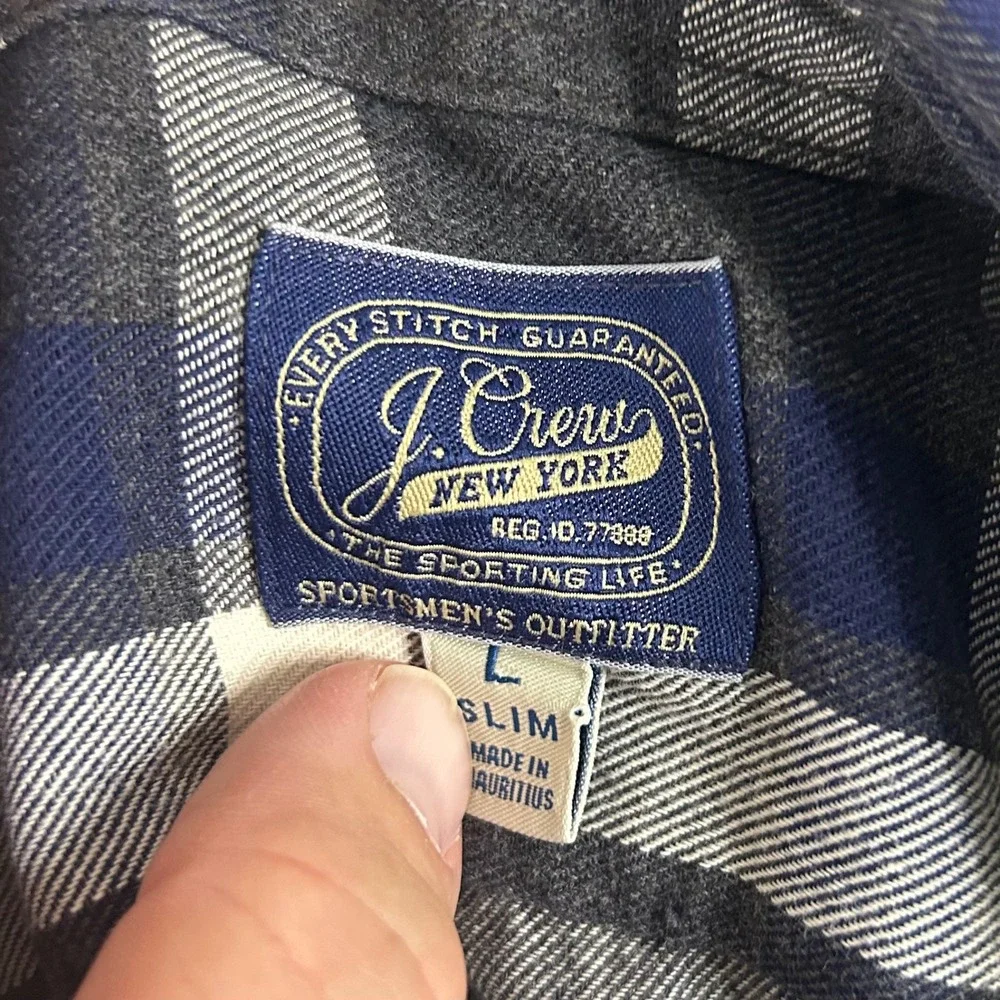 J. Crew Large Slim Fit Sportsmens Outfitter Flannel Shirt Blue Plaid Cotton Mens